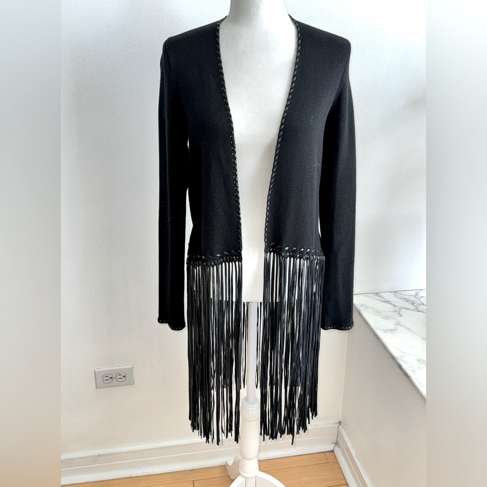 Zara Knit Sweater with Faux Leather Trim Size M